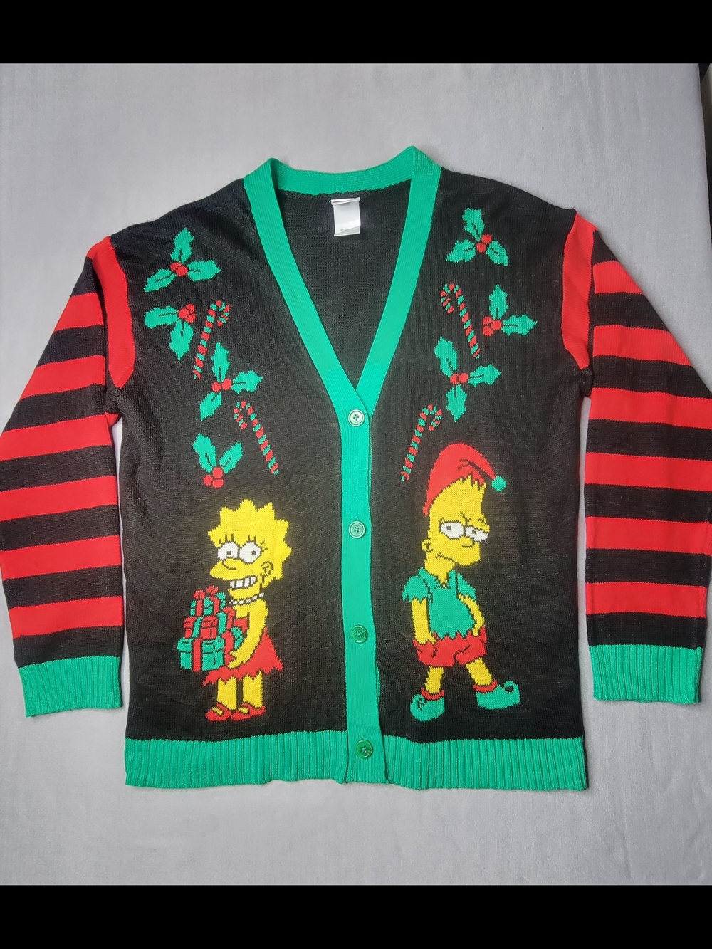 The Simsons Chrismas Womens Cardigan Sweater Bart & Lisa Size LARGE